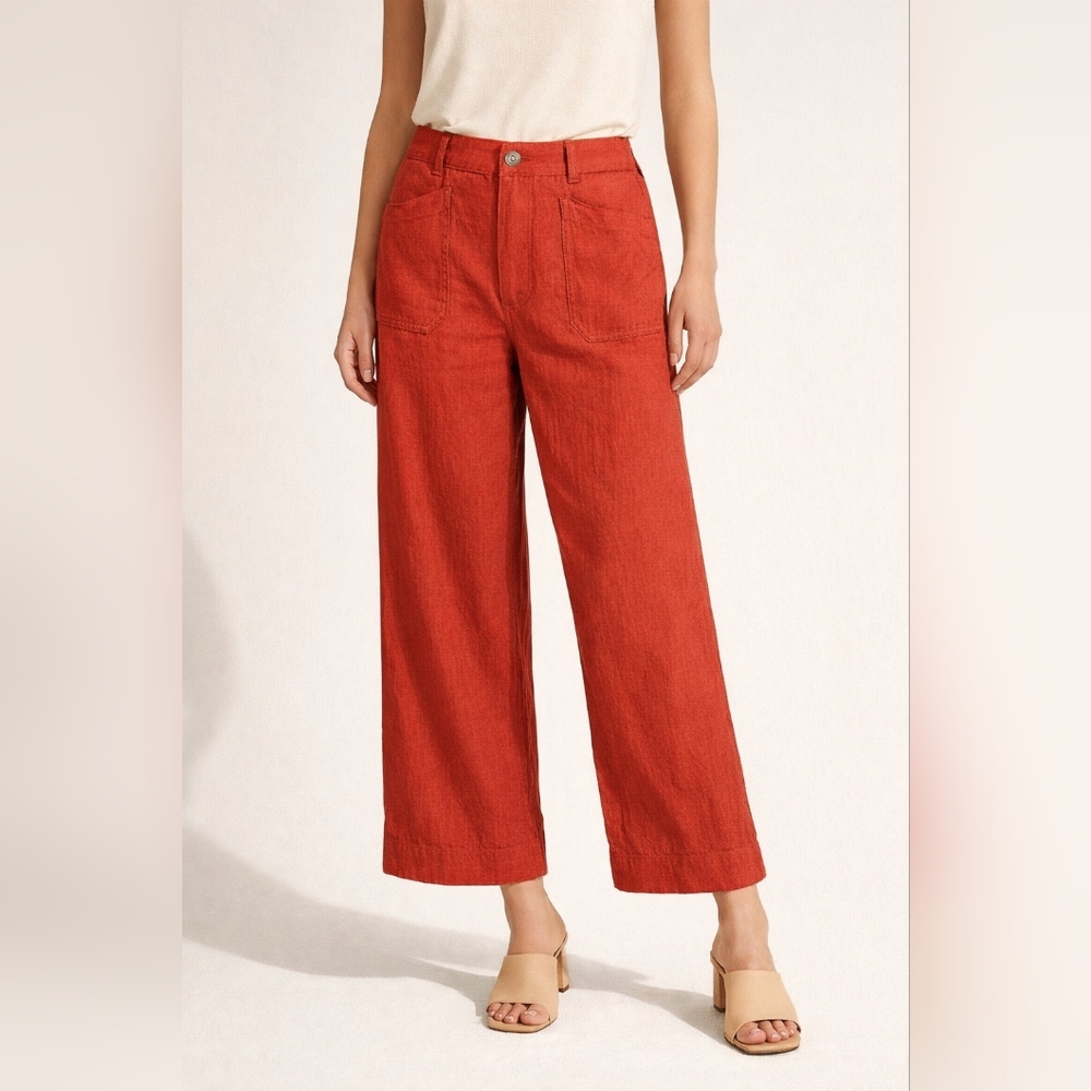 Anthropologie Colette Linen Crop Wide Leg Pant Quiet Luxury,‎ Size 23